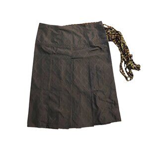 Richmond X Pleated Brown Check Print A-Line Skirt w/ Ties Sz 46 NWT